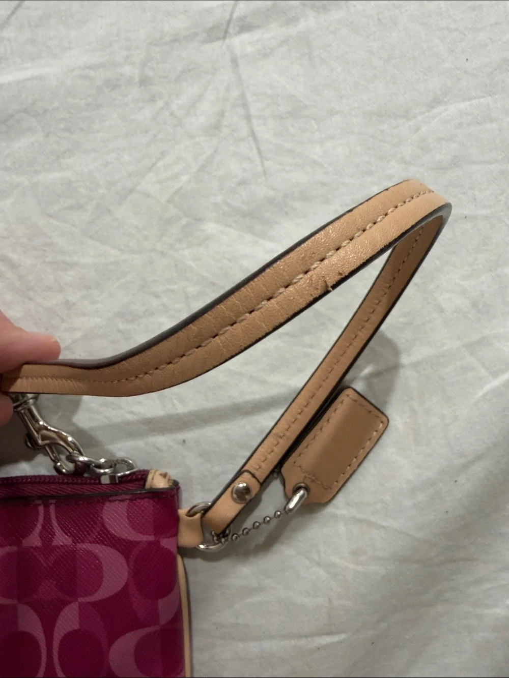 Coach Magenta Signature Wristlet with Leather Strap